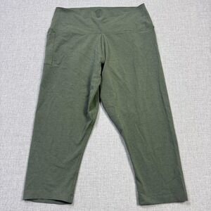 Tasc Performance Leggings Womens XL Green Capri Pockets Yoga Stretch Jersey